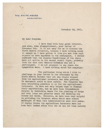 Lot #169 Warren G. Harding Typed Letter Signed as President to Mount Rushmore Sculptor Gutzon Borglum - Image 1