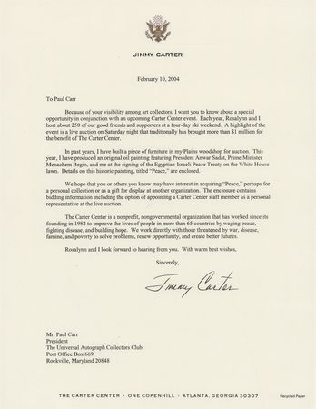 Lot #122 Jimmy Carter Typed Letter Signed on an Art Auction - Image 1