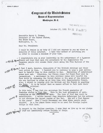 Lot #270 Harry S. Truman Typed Letter Signed as President, Responding to a Congresswoman's Plea re: Vietnam - Image 2