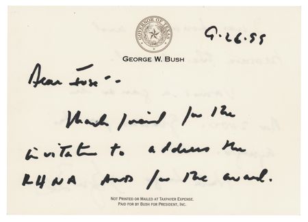 Lot #118 George W. Bush Autograph Letter Signed to Chairman of the Republican National Hispanic Assembly: 