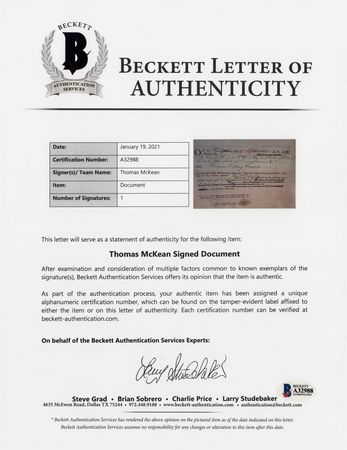 Lot #450 Thomas McKean Document Signed - Image 3