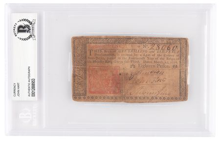 Lot #415 John Hart Signed Revolutionary War-Dated New Jersey Colonial Currency - Image 1