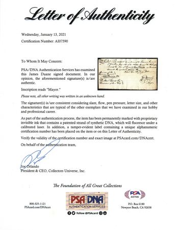 Lot #396 James Duane Document Signed - Image 2