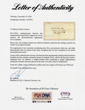 Lot #458 John Morton Signature - Image 2