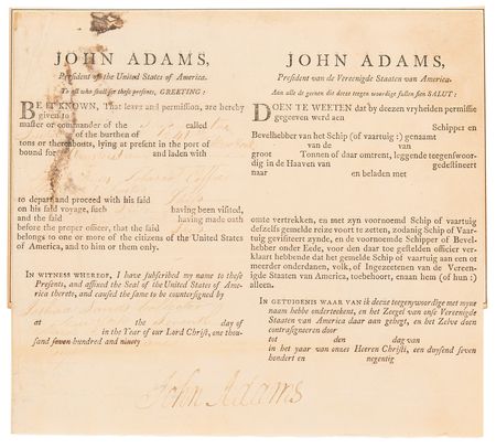 Lot #6 John Adams Partial Document Signed as