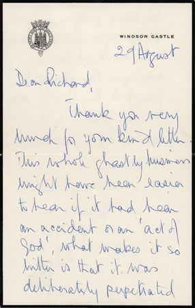Lot #468 Prince Philip Autograph Letter Signed on the Death of Lord Mountbatten - Image 1