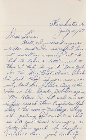 Lot #651 Patsy Cline Autograph Letter Signed on Her Debut Album and New Single, 'Three Cigarettes in an Ashtray' - Image 2
