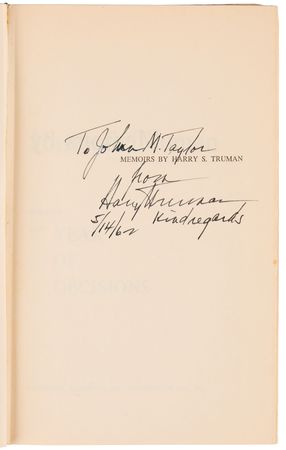 Lot #274 Harry S. Truman Signed Book, Presented to the Son of General Maxwell D. Taylor - Image 4