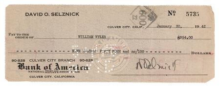 Lot #868 David O. Selznick and William Wyler Signed Check - Image 1