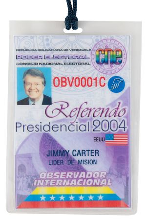 Lot #87 Jimmy Carter's 2004 Venezuela Recall Election 'International Observer' Badge - Image 2