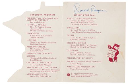 Lot #242 Ronald Reagan Signed 1958 'Duluth Day' Program - Image 1
