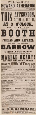 Lot #356 John Wilkes Booth Original 1863 Broadside for 'Marble Heart! Or The Sculptor’s Dream' (Boston, Mass.) - Image 1