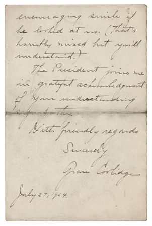 Lot #144 Grace Coolidge Autograph Letter Signed as First Lady on the Death of Calvin Coolidge, Jr. - Image 4