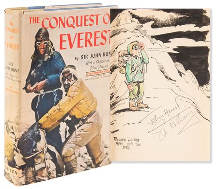 Lot #420 Edmund Hillary and John Hunt Signed Book with Original Artwork by Dick Locher - Image 1