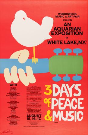 Lot #676 Woodstock Music Festival Original Poster Signed by Promoter Michael Lang - Image 1