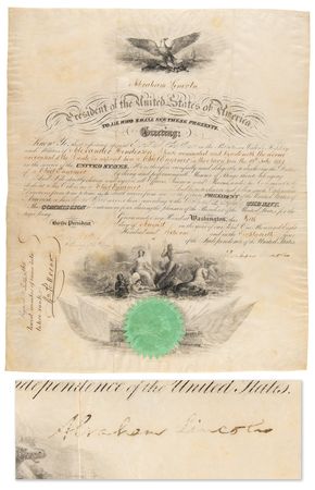 Lot #36 Abraham Lincoln Civil War-Dated Document Signed as President, Appointing a 