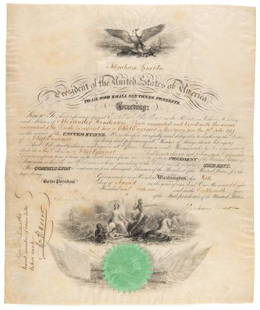 Lot #36 Abraham Lincoln Civil War-Dated Document Signed as President, Appointing a 