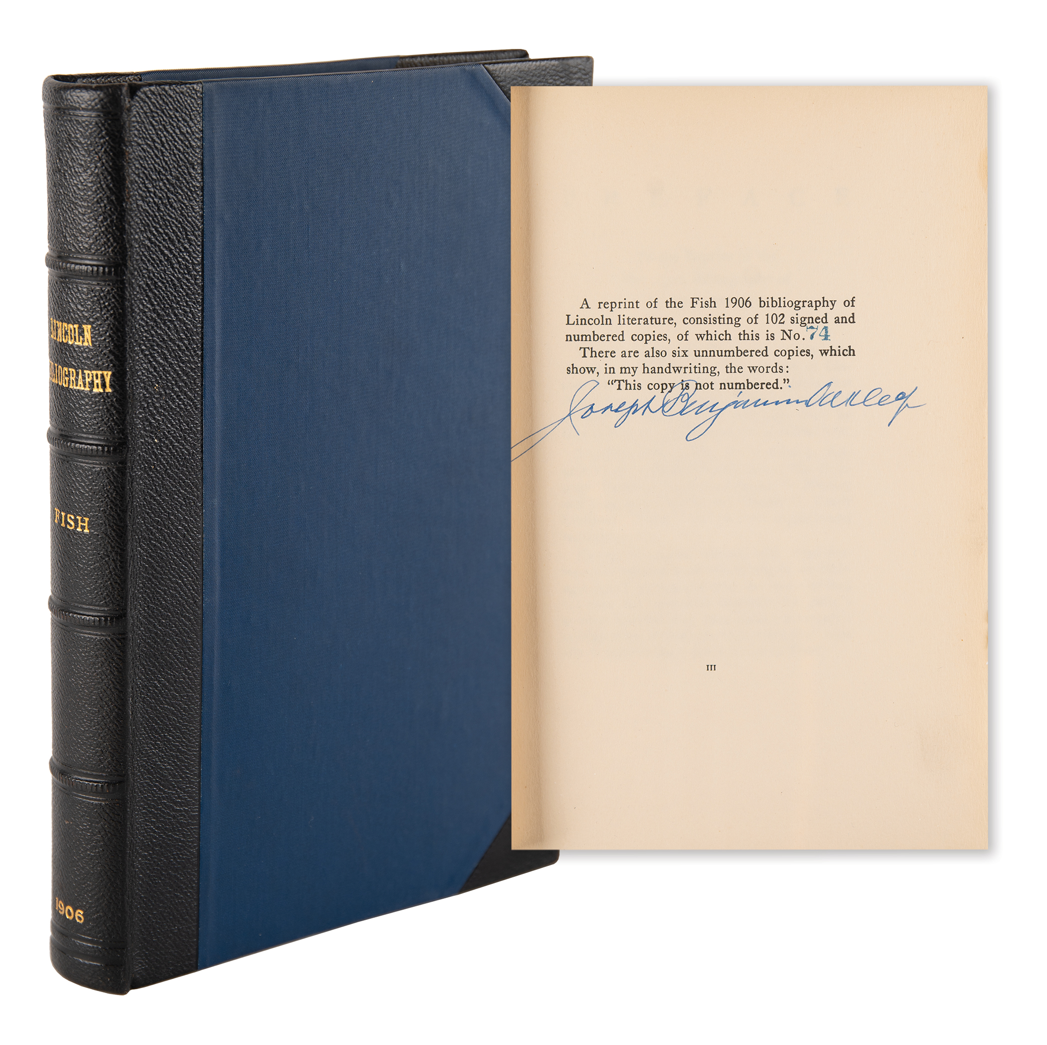 Lot #215 Abraham Lincoln: A Reprint of the List of Books and Pamphlets Relating to Abraham Lincoln Compiled by Daniel Fish (Ltd. Ed. #74/102) - Image 1