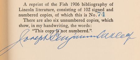 Lot #215 Abraham Lincoln: A Reprint of the List of Books and Pamphlets Relating to Abraham Lincoln Compiled by Daniel Fish (Ltd. Ed. #74/102) - Image 2