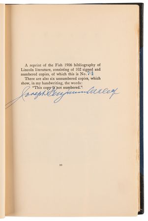 Lot #215 Abraham Lincoln: A Reprint of the List of Books and Pamphlets Relating to Abraham Lincoln Compiled by Daniel Fish (Ltd. Ed. #74/102) - Image 4