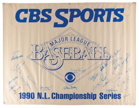 Lot #904 Baseball Hall of Famers (20) Multi-Signed CBS Sports Banner - Image 1