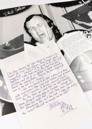 Lot #668 Phil Collins Handwritten Statement and Sketch for a 1986 Eric Clapton Tour Program - Image 1