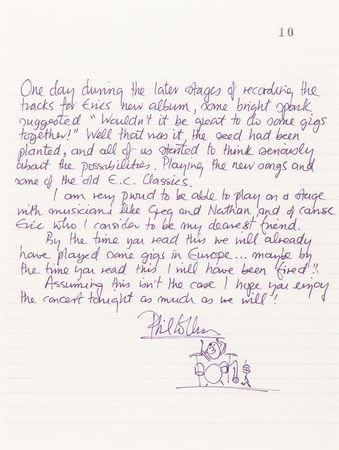 Lot #668 Phil Collins Handwritten Statement and Sketch for a 1986 Eric Clapton Tour Program - Image 2