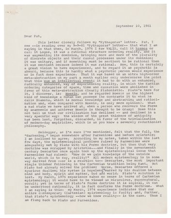 Lot #624 Philip K. Dick Typed Letter Signed on Comprehending Reality - Image 1