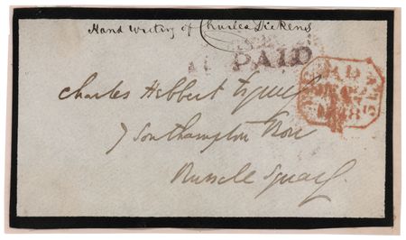Lot #640. Charles Dickens Hand-Addressed Mailing Panel