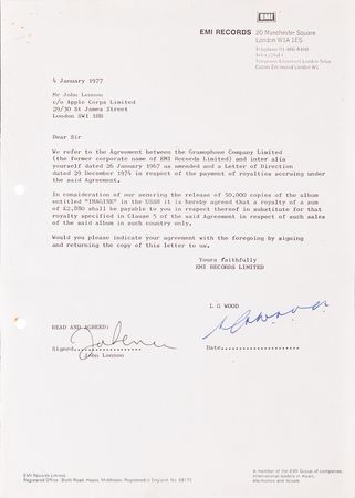 Lot #656 Beatles: John Lennon Signed Contract Sending 50,000 Copies of Imagine to the USSR - Image 2