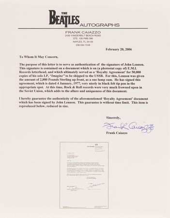 Lot #656 Beatles: John Lennon Signed Contract Sending 50,000 Copies of Imagine to the USSR - Image 4