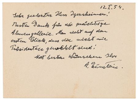 Lot #349 Albert Einstein Autograph Note Signed: 
