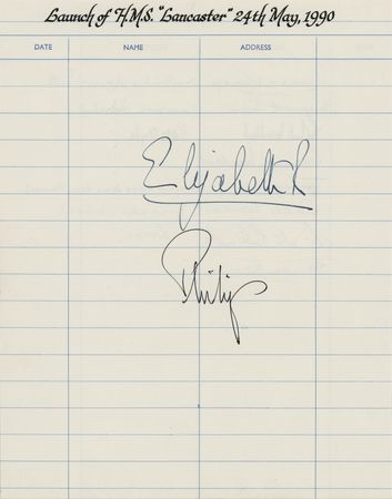 Lot #476 Queen Elizabeth II and Prince Philip Signatures from the 'Launch of H.M.S. ‘Lancaster’' - Image 1