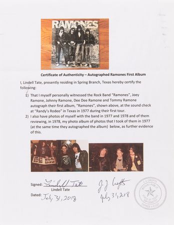 Lot #745 Ramones Signed Debut Album (First Pressing) - Obtained During the Band?s First American Tour - Image 5
