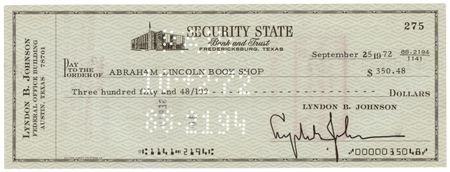 Lot #85 Lyndon B. Johnson Rare Signed Check to the Abraham Lincoln Book Shop - Image 1