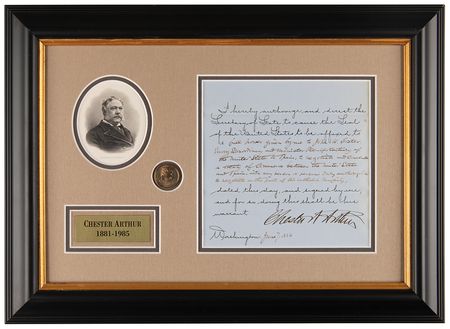 Lot #50 Chester A. Arthur Document Signed as President, Authorizing a Diplomat to Negotiate a Treaty of Commerce with Spain - Image 1
