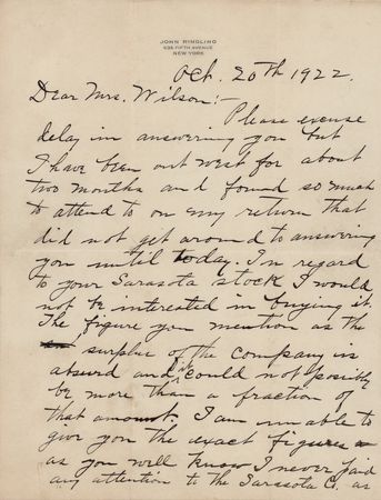 Lot #482 John Ringling Autograph Letter Signed - Image 1