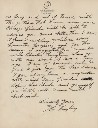Lot #482 John Ringling Autograph Letter Signed - Image 3