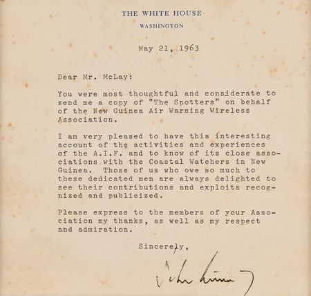 Lot #81 John F. Kennedy Typed Letter Signed as President, Praising the Efforts of the Australian Army 'Spotters' During WW2 - Image 2