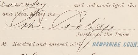 Lot #140 Calvin Coolidge Early Twice-Signed Document - Filled Out Entirely in Coolidge's Hand as the Hampshire County Clerk of Courts - Image 2