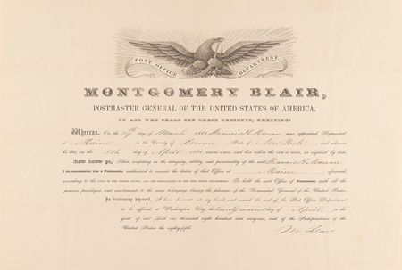 Lot #366 Montgomery Blair Civil War-Dated Document