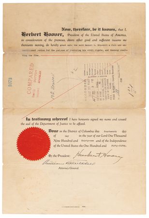 Lot #185 Herbert Hoover Clemency Document Signed as President - Image 2