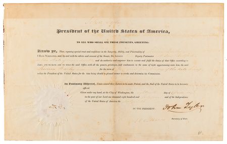 Lot #298 John Tyler and John C. Calhoun Document Signed as President and Secretary of State - Image 1