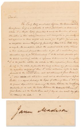 Lot #15 James Madison Letter Signed as Secretary of State on the Fruitless Monroe–Pinkney Treaty of 1806 - Image 1