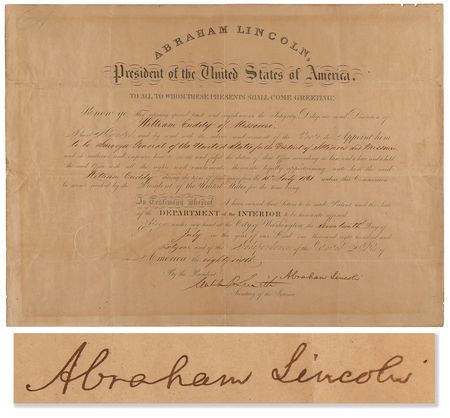 Lot #38 President Abraham Lincoln Appoints a Surveyor General ?for the District of Illinois and Missouri,? Four Days Before the First Battle of Bull Run - Image 1