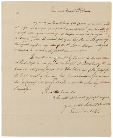 Lot #5 Edmund Randolph Names George Washington and James Madison Among the Virginia Delegates Attending the Constitutional Convention - Image 2