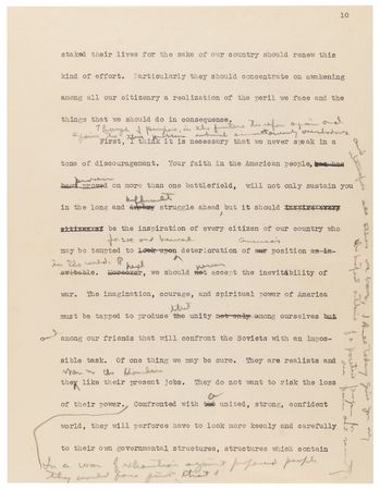 Lot #68 Dwight D. Eisenhower Hand-Edited Typescript for an American Legion Speech on the Soviet Threat, Delivered During His 1952 Presidential Campaign - Image 6
