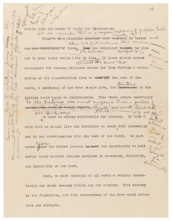 Lot #68 Dwight D. Eisenhower Hand-Edited Typescript for an American Legion Speech on the Soviet Threat, Delivered During His 1952 Presidential Campaign - Image 7