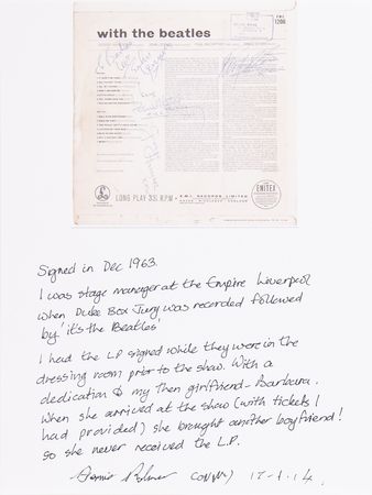 Lot #4041 Beatles Rare Signed Album - With the Beatles - Signed for the Empire Liverpool Stage Manager in 1963 - Image 9