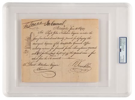 Lot #4007 Benjamin Franklin Document Signed for